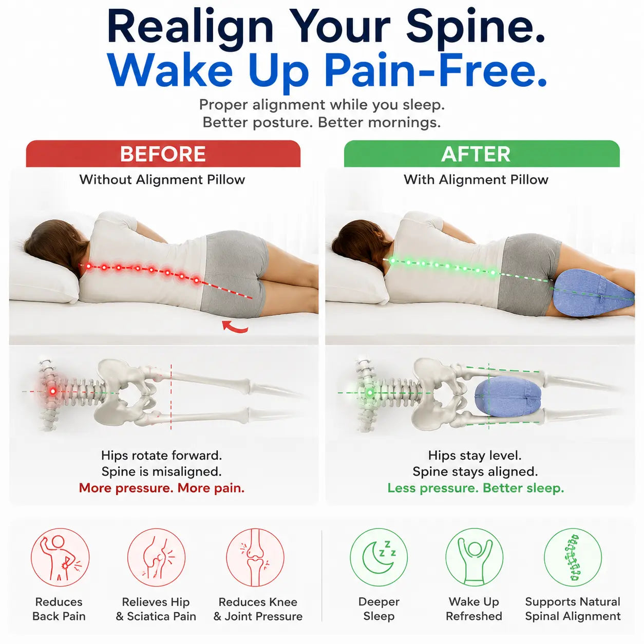 Ergonomic Knee Alignment Pillow for Hip & Sciatica Relief