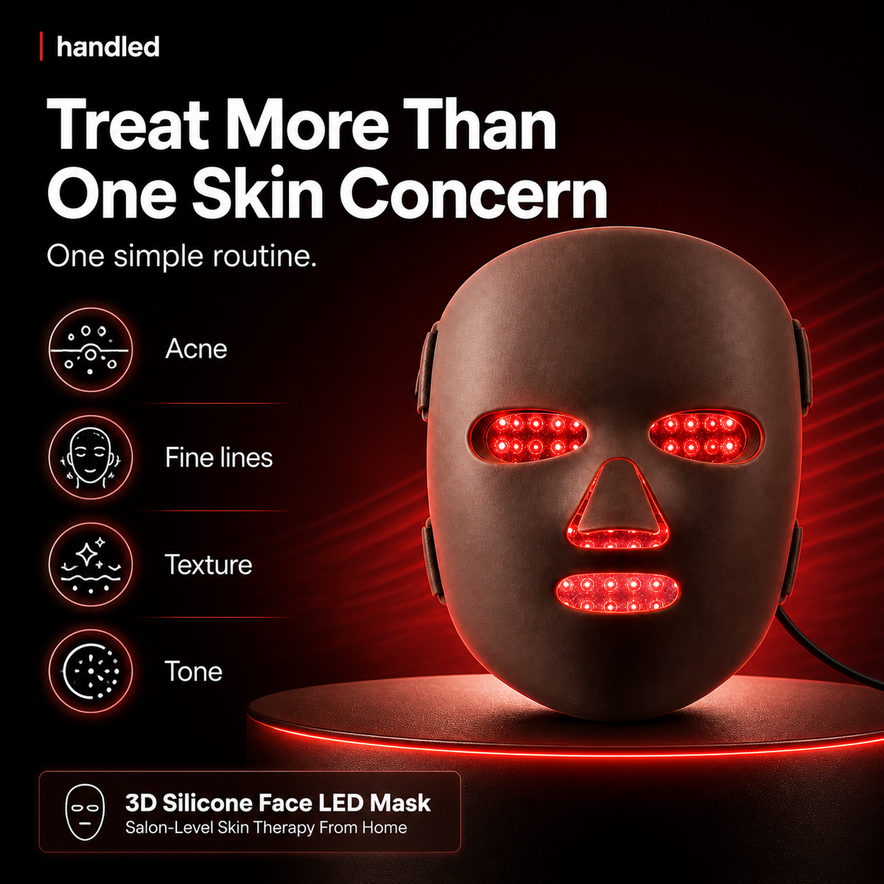 Handled 3D Silicone Face LED Mask - Salon Level Skin Therapy From Home
