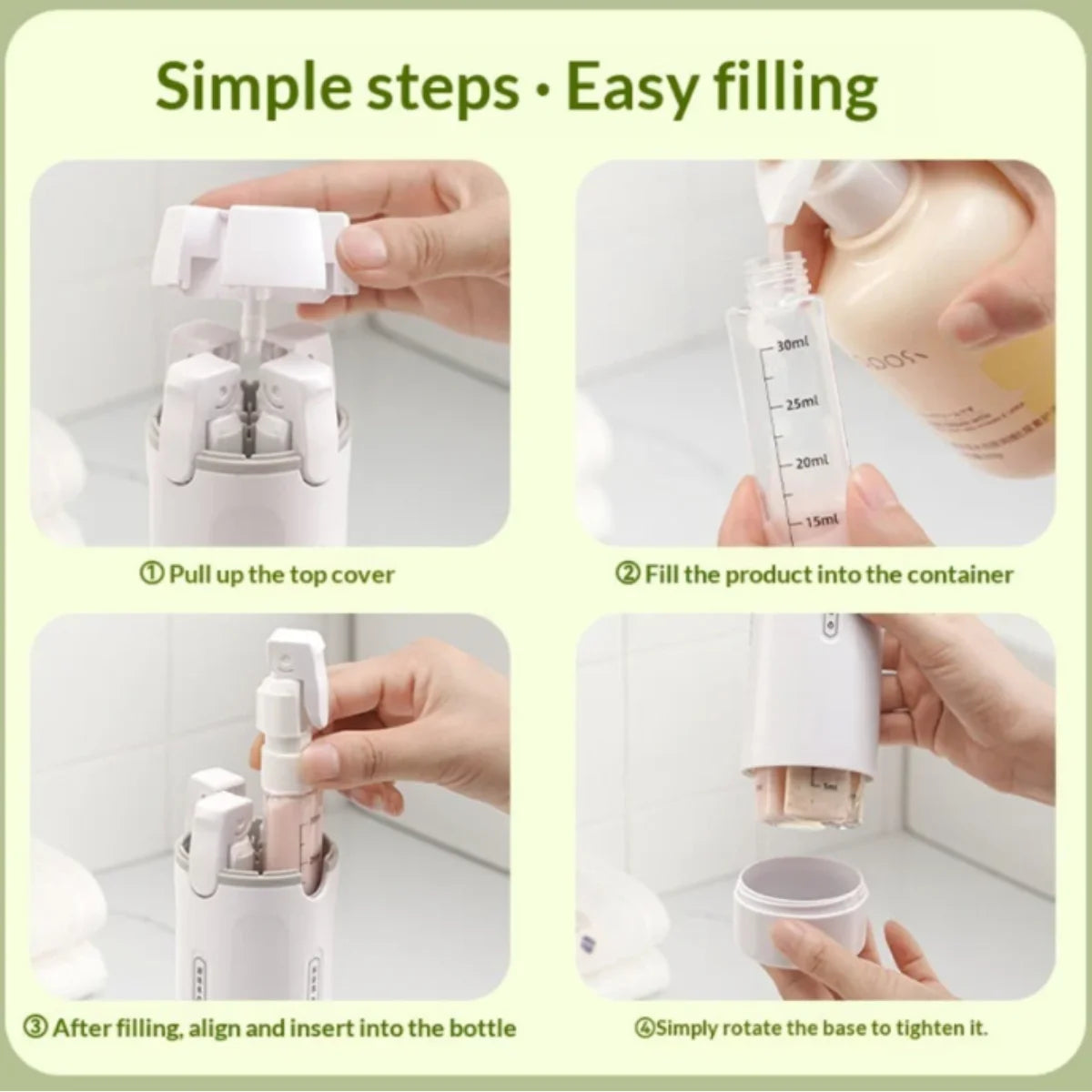Handled Portable Travel Dispenser - Carry 4 Essentials in One Compac Bottle