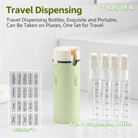 Handled Portable Travel Dispenser - Carry 4 Essentials in One Compac Bottle