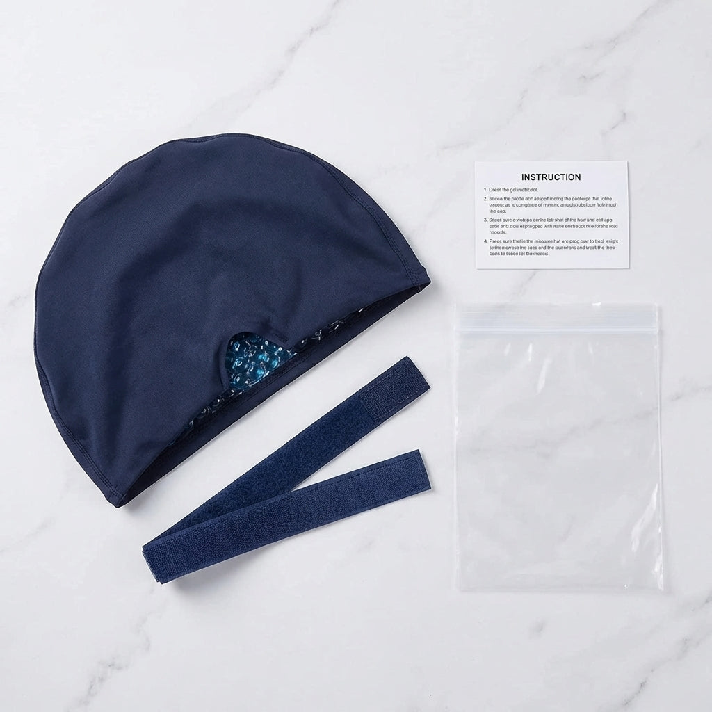 Migraine Cap - product features flat lay